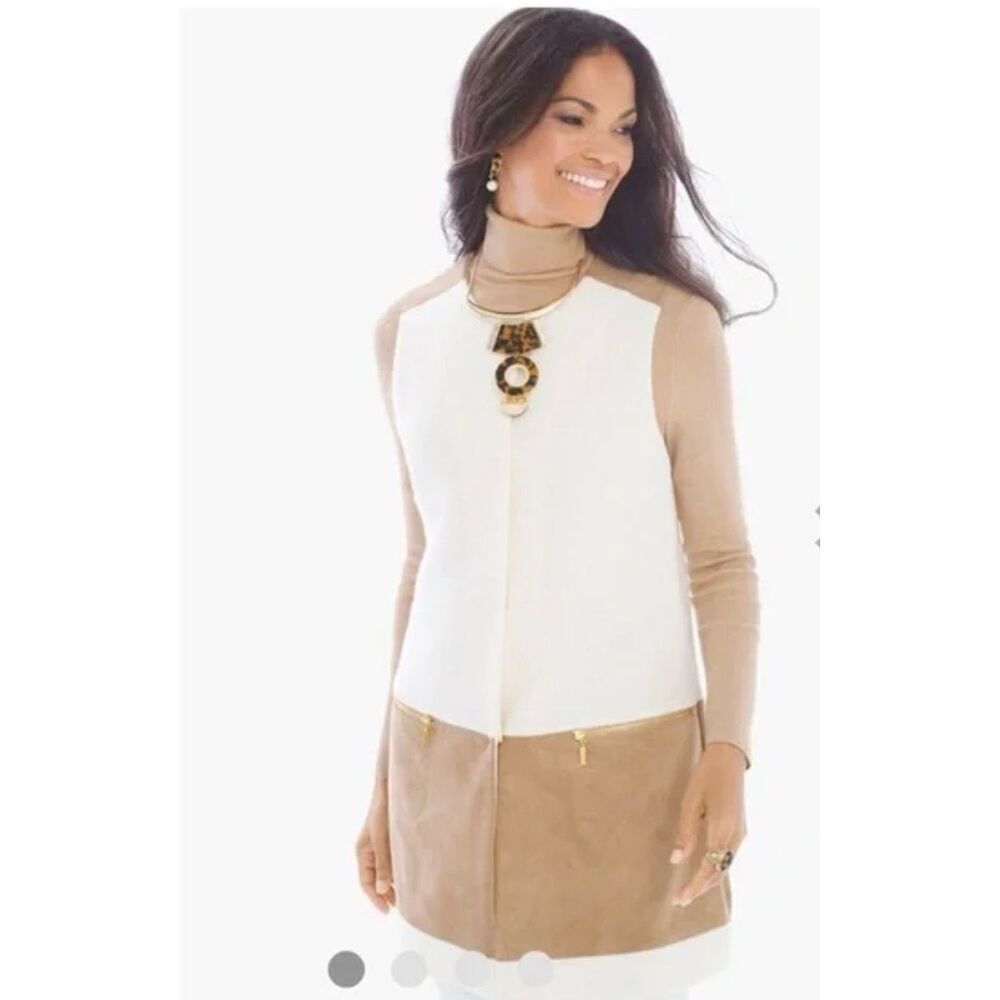 Chicos Medium long wool suede sleeveless casual snap button vest career